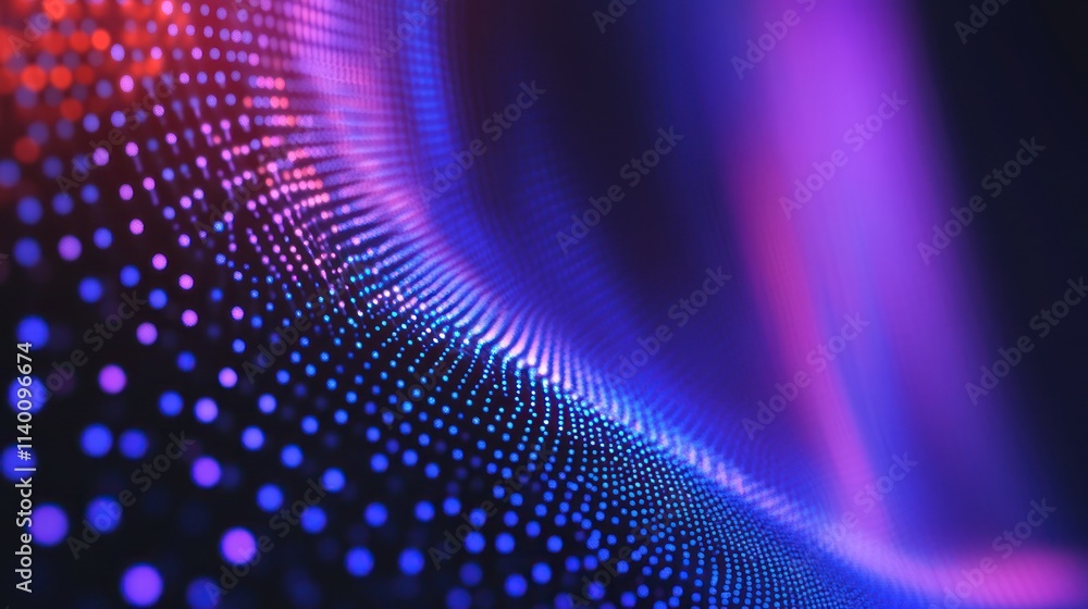 Fototapete Abstract visual of glowing dots creating a wave-like pattern in vibrant colors.