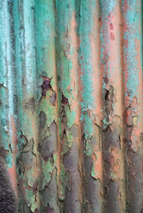 Turquoise rusty dirty background. Weathered industrial surface
