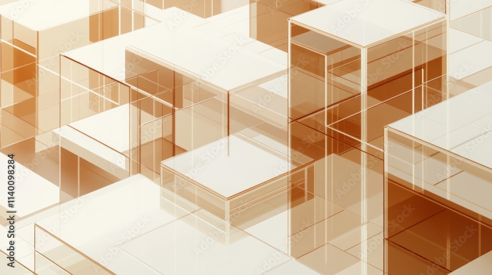 Poster abstract geometric shapes in warm tones, creating a modern, digital aesthetic.
