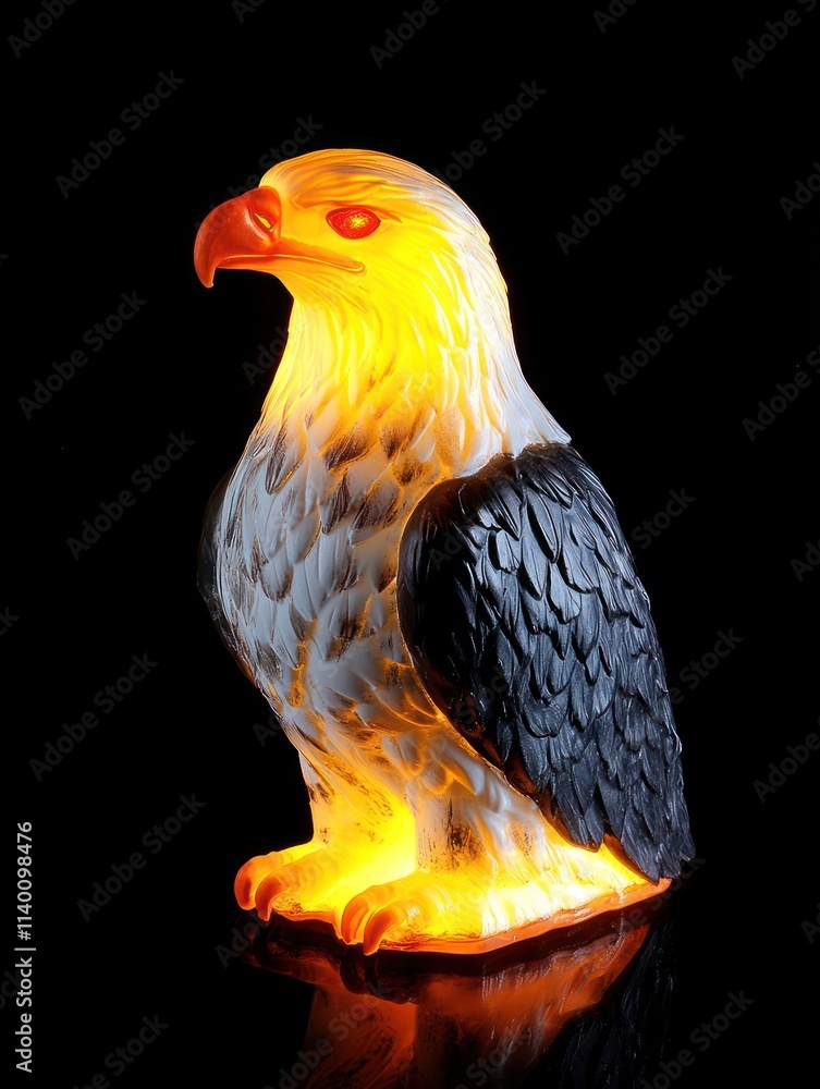 Poster a glowing eagle figurine with illuminated features, showcasing a striking design.