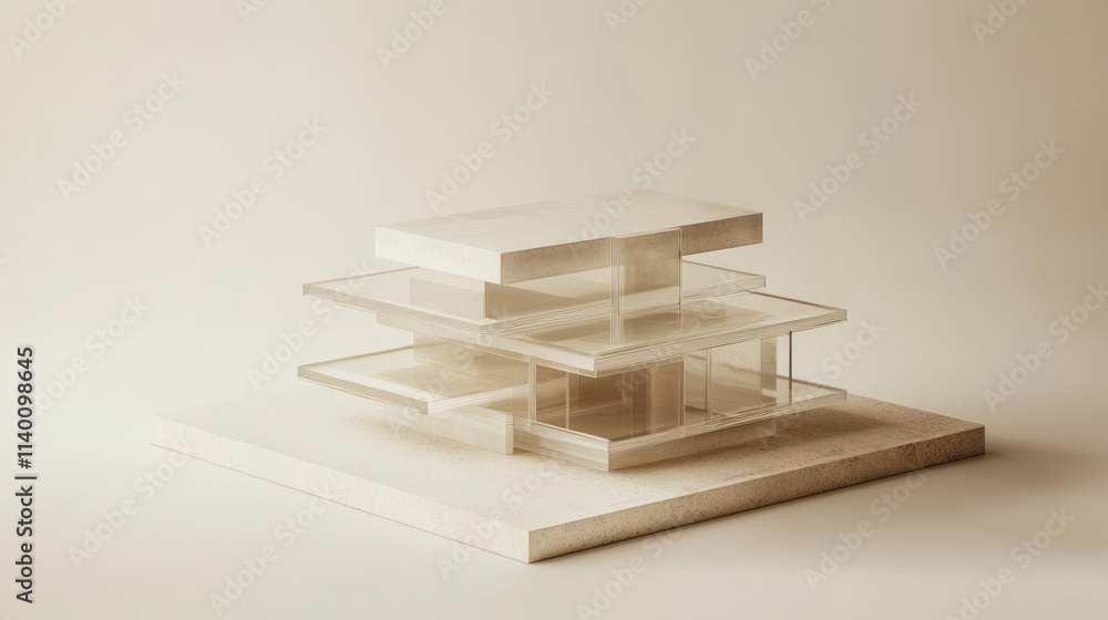 Fototapete A minimalist architectural model showcasing layered structures with a soft, neutral background.