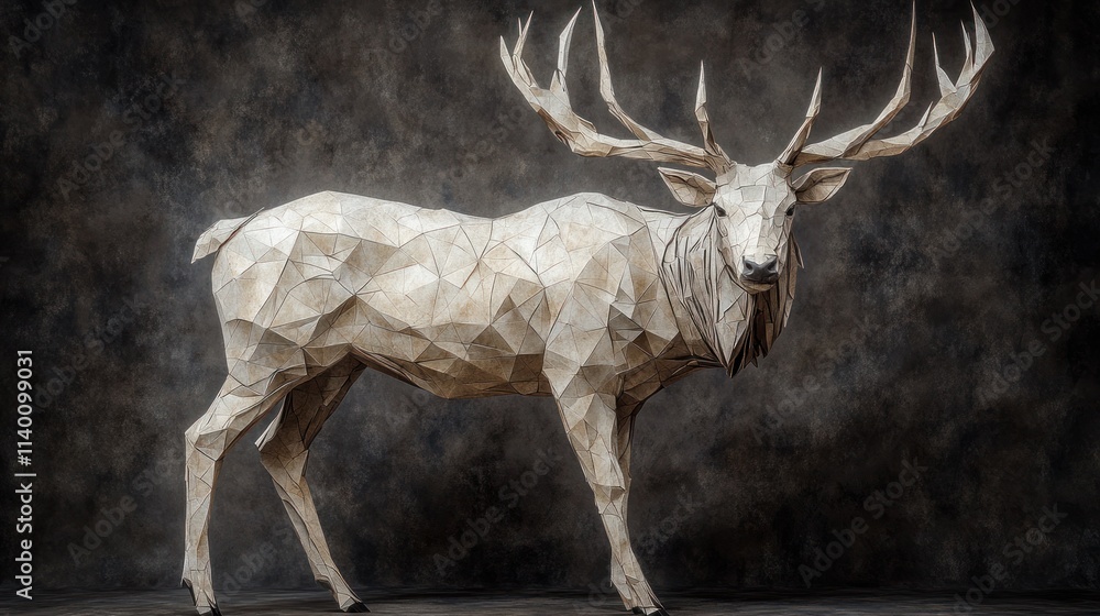 Poster a geometric representation of a stag, showcasing artistic design and craftsmanship.