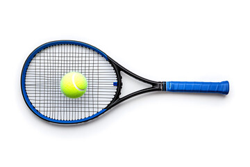 Tennis racket with ball isolated on white background