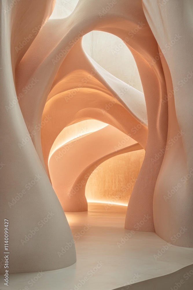 Poster smooth organic shapes creating a modern and serene space with warm lighting
