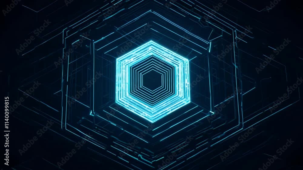 Leinwandbilder Hexagonal neon patterns create a futuristic atmosphere in a digital space