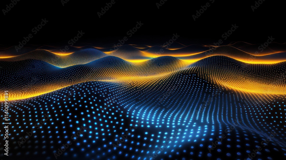 Aufkleber abstract digital landscape with glowing blue and orange waves, representing data visualization.