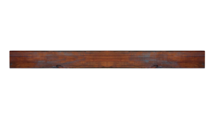 Horizontal old varnished wooden board. On isolated transparent background.