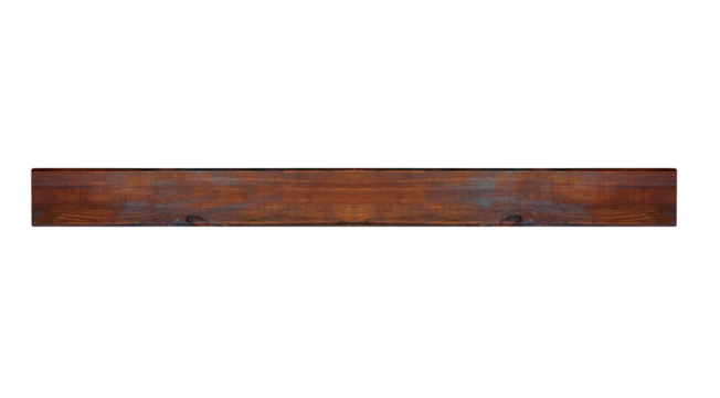 Horizontal old varnished wooden board. On isolated transparent background.