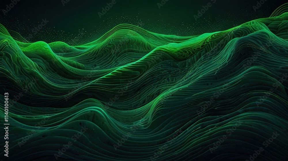 Aufkleber dynamic green wave shapes flow smoothly together creating an intricate digital landscape that sugges