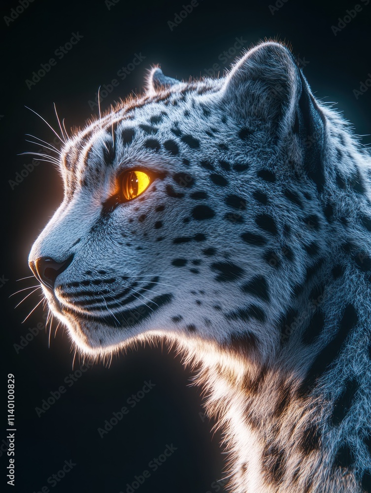 Poster A close-up profile of a leopard with glowing features against a dark background.