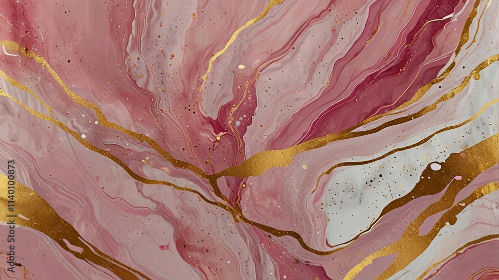 Poster swirling pink and gold textures blend seamlessly creating an artistic display of fluid patterns that
