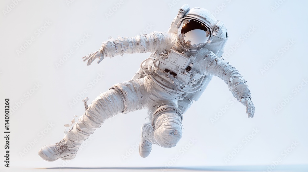 Aufkleber a floating astronaut in a minimalist, white space setting.