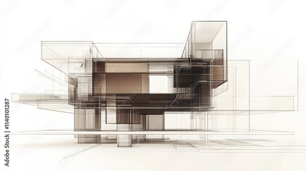 Poster Abstract architectural design showcasing a complex interplay of forms and transparency.