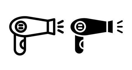 Hair Dryer Icons. black and white vector illustration set.