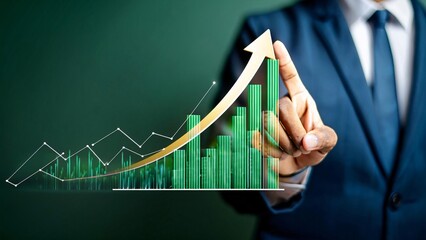 Startup business trend growth concept, improve development chart of company. Graph upward arrow grow up. Plan best sale performance return on investment stock, opportunity success challenge strategy