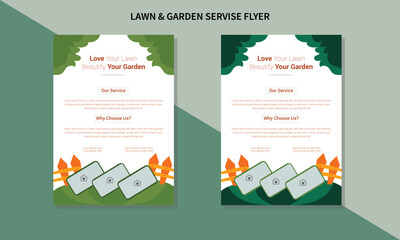 Lawn and gardening service flyer design template. Tree and gardening service poster leaflet design. lawnmower flyer template