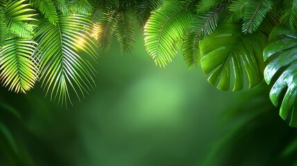 Lush Green Tropical Leaves  Nature Background  Exotic Foliage  Rainforest Plants