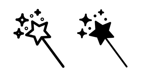 Magic wand Icons. black and white vector illustration set.