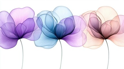 Naklejka premium Elegant Sheer Watercolor Flowers Purple Blue Beige Floral Art Print