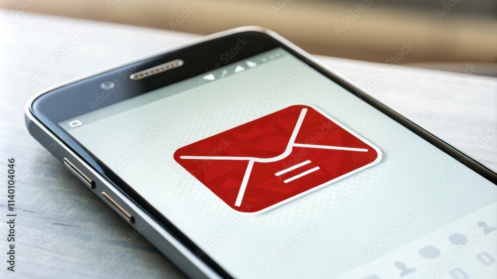 Poster a smartphone displaying a red envelope icon, symbolizing email communication and digital messaging.