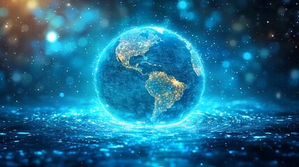 Glowing Digital Earth A Symbolic Representation of Global Interconnectivity and the Rise of the Digital World