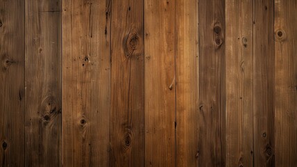 Fototapeta premium Wooden wall features planks in different shades of brown showcasing natural textures and knots in a rustic environment ideal for backgrounds or design projects