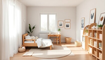 Scandinavian Style - Children's Room Interior Design With Scandinavian Concept - Hotel Children's Room - Apartment Children's Room Interior With Bed - Interior Design