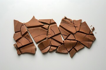Pieces of chocolate on a white background, close-up.