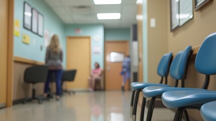 Medical Clinic Waiting Area with Patients and Healthcare Professionals in Focused Environment