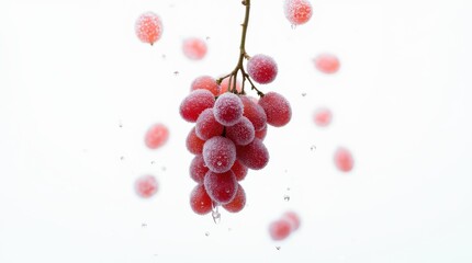 Frozen Grapes Falling Against White Background