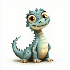 Fototapeta premium Funny illustration of a cartoon-like dragon with big eyes, sharp teeth, and a playful expression, isolated on a white background. Perfect for children's books, games, and creative designs.