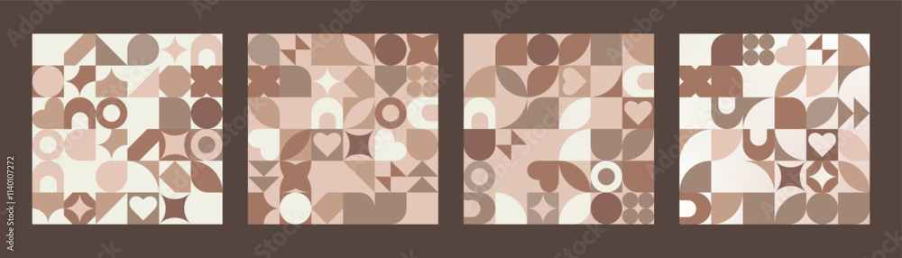Aufkleber Mocha Mousse color background 2025 Year. Coffee color Seamless Pattern in Geometric style. Brown abstract shapes backgrounds in swiss style. Vector illustration