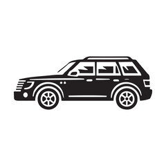 Car silhouette on white background. Vehicle icons set view from side, front, back, and top