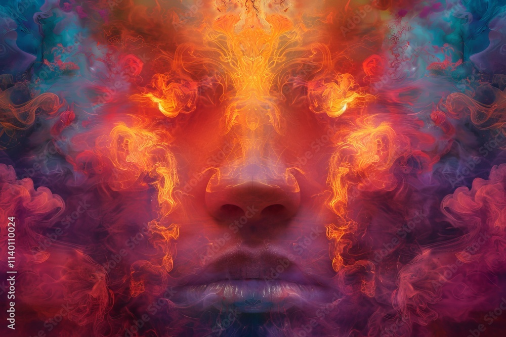 Poster exploring the collision of mental energies in a parallel world of blurred perception and reality