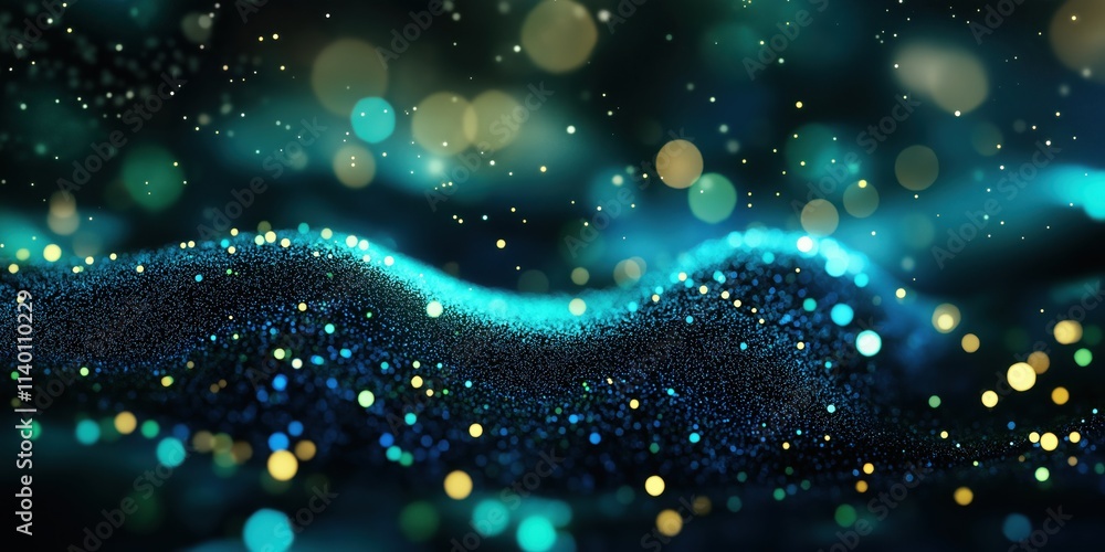 Aufkleber a mesmerizing abstract scene of shimmering particles in blue and gold hues, creating a sense of dept