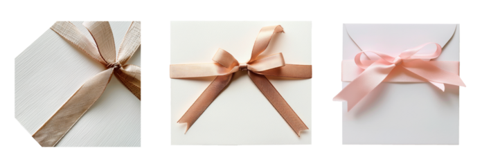 Set of Close Up of a Note Card with Ribbon Bow, isolated on a transparent background. PNG element.