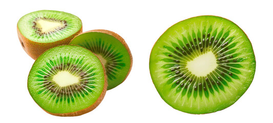 Fototapeta premium Set of Close-Up Shot of Sliced Kiwi, isolated on a transparent background. PNG element.