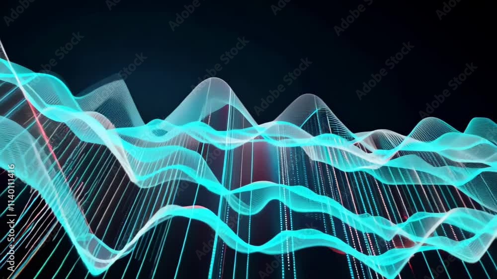 Fototapete Visual representation of sound waves using vibrant colors and patterns in a digital format