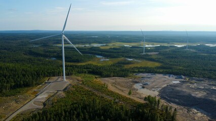 many turbine are located in the forest, view from above