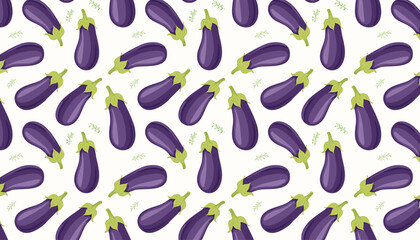 Seamless pattern with eggplants on a white background.