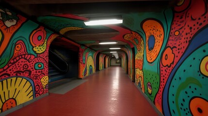 Colorful graffiti adorns the walls of a tunnel, creating a vibrant and unexpected passageway.