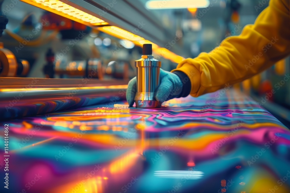 Leinwandbilder robot crafting abstract art on large canvas with blurred background space for text placement