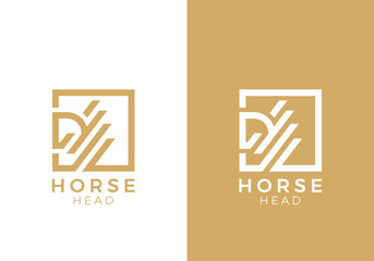 horse head square logo design. linear style luxury icon vector