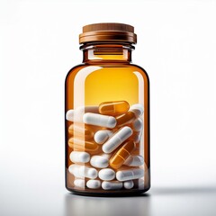 Isolated transparent bottle of pill capsules