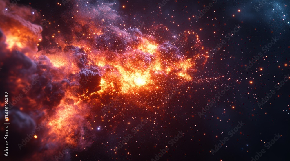 Aufkleber a dynamic explosion of glowing particles, resembling the spark and heat from an exploding rocket in 