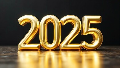 New year '2025' Golden Numeral in Bold 3D Style with Smooth Reflections