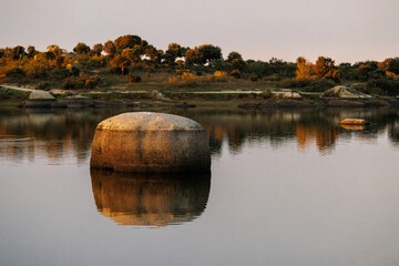 Sunset in the natural area of the Barruecos. Extremadura. Spain.
