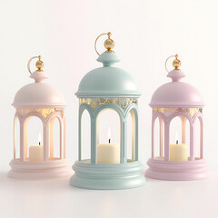 Ramadan Kareem Muslim Islamic different colors a lantern lamp with in Ramadan greeting. Ai generative