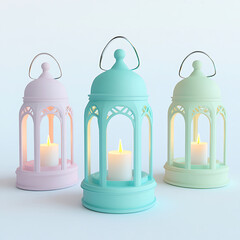 Ramadan Kareem Muslim Islamic different colors a lantern lamp with in Ramadan greeting. Ai generative