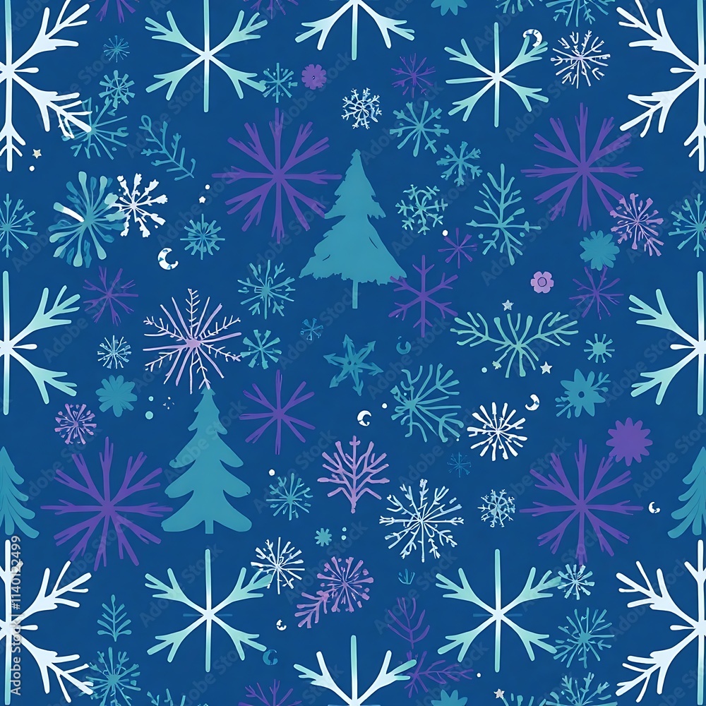 Poster winter wonderland seamless pattern: a whimsical design featuring a delightful array of snowflakes an